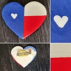 Heart-shaped Red, White, Blue Flag Inspired Brooch (2"x1.5")